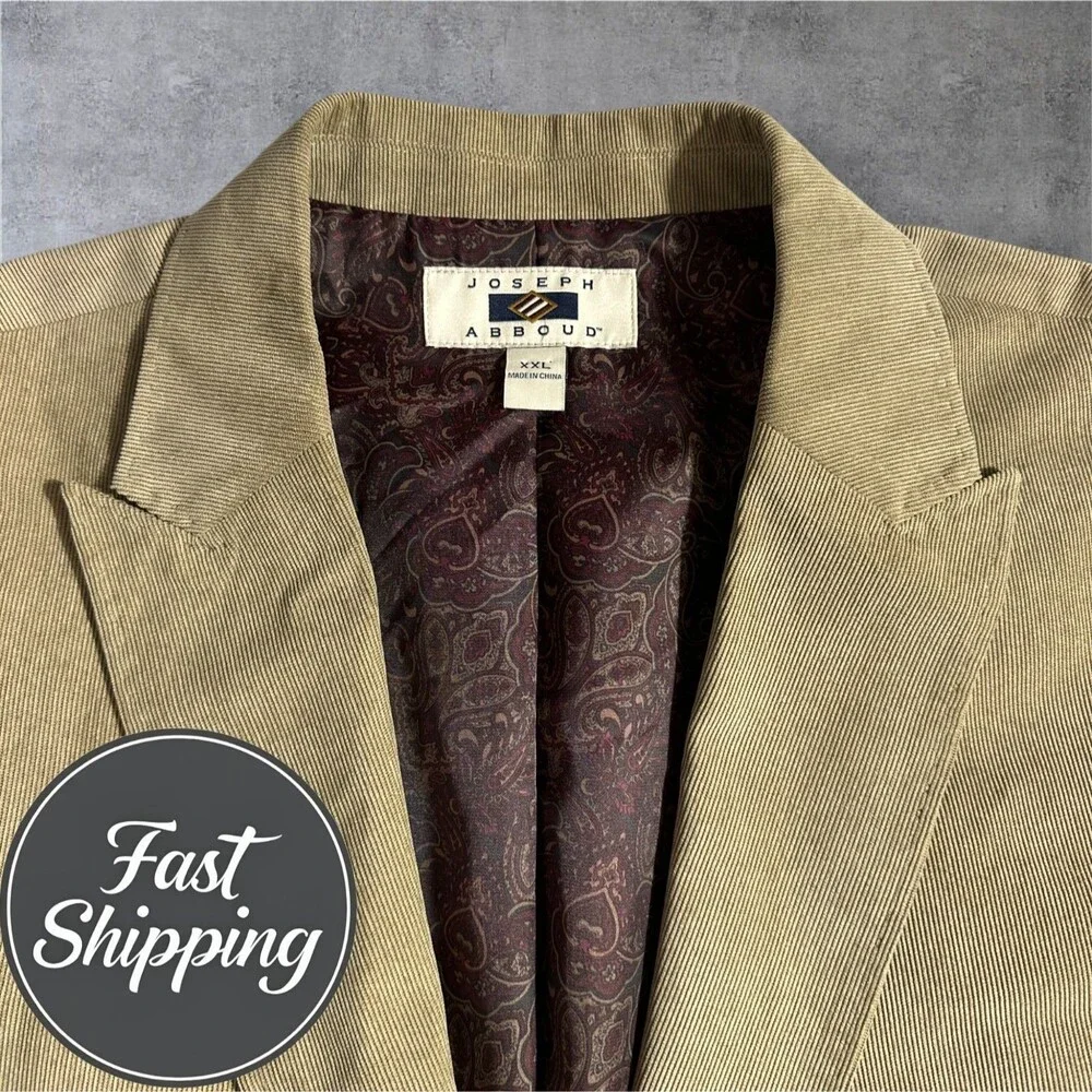 JOSEPH ABBOUD Men's 46R XXL Tan Corduroy Blazer Sport Coat 2-Button Jacket